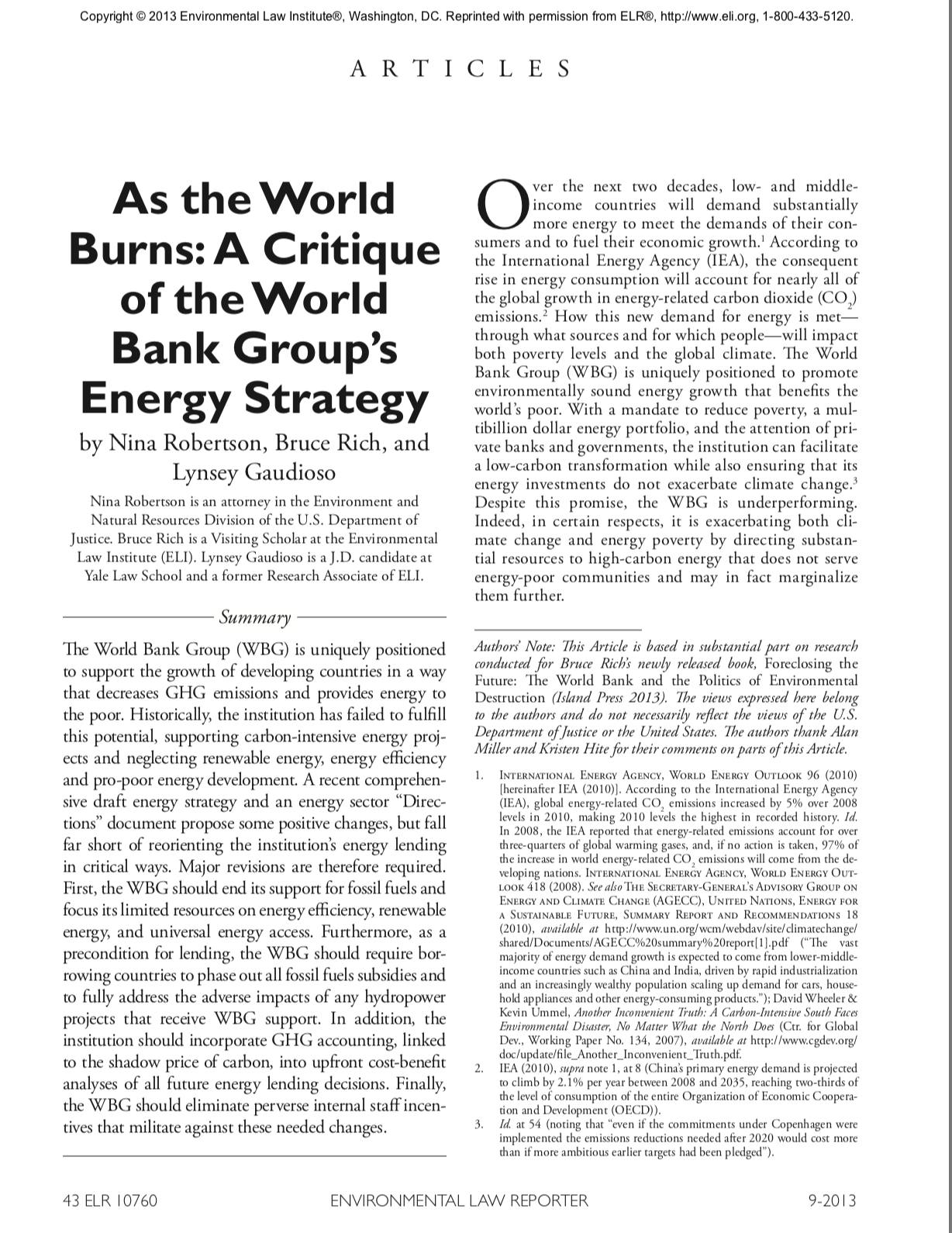 As the World Burns: A Critique of the World Bank Group's Energy Strategy